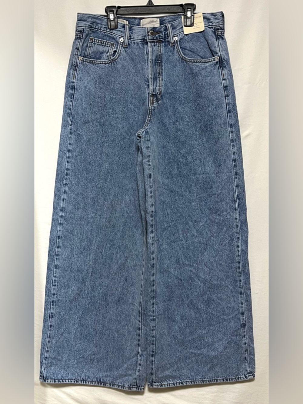 NWT Super Wide Leg Mid-Rise Blue Denim Jeans 100% Cotton No Stretch Button Fly - Picture 4 of 11
